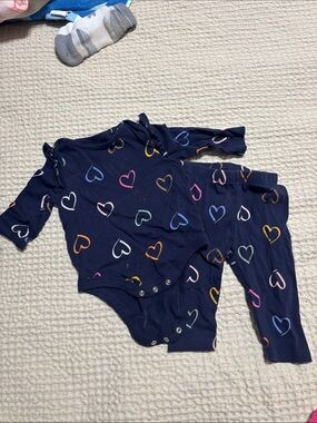 GAP Navy Heart Print Two-Piece Set - Multicolor Hearts